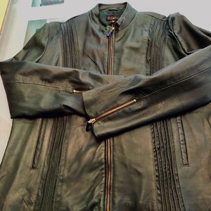 Emerald Leather Jacket, a bit fitted w/ peplum